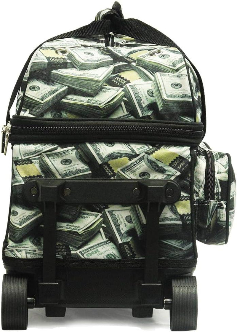 Deluxe Double Roller 2 Ball Bowling Bag with Large Separate Shoe Compartment (Up to 2 Pairs of Shoes) and Accessory Pockets, Sturdy Square Handle - Extends to 40" - Pro Options Available