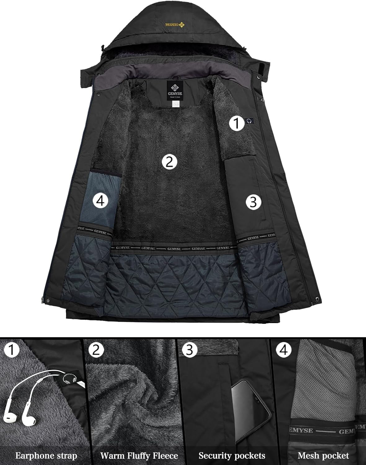 Men'S Mountain Waterproof Ski Snow Jacket Winter Windproof Rain Jacket